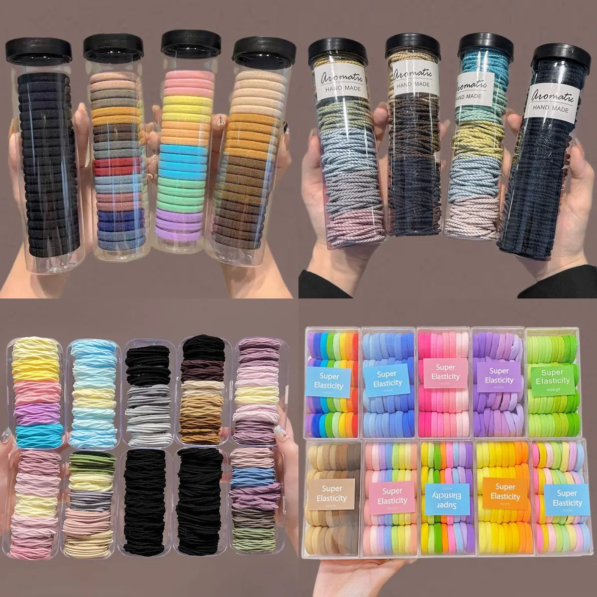 High Elasticity Hair Ties in Jar for Women – Durable Ponytail Elastics, Strong Hold Rubber Bands for High Ponytails, Value Pack Hair Rings in Storage Container